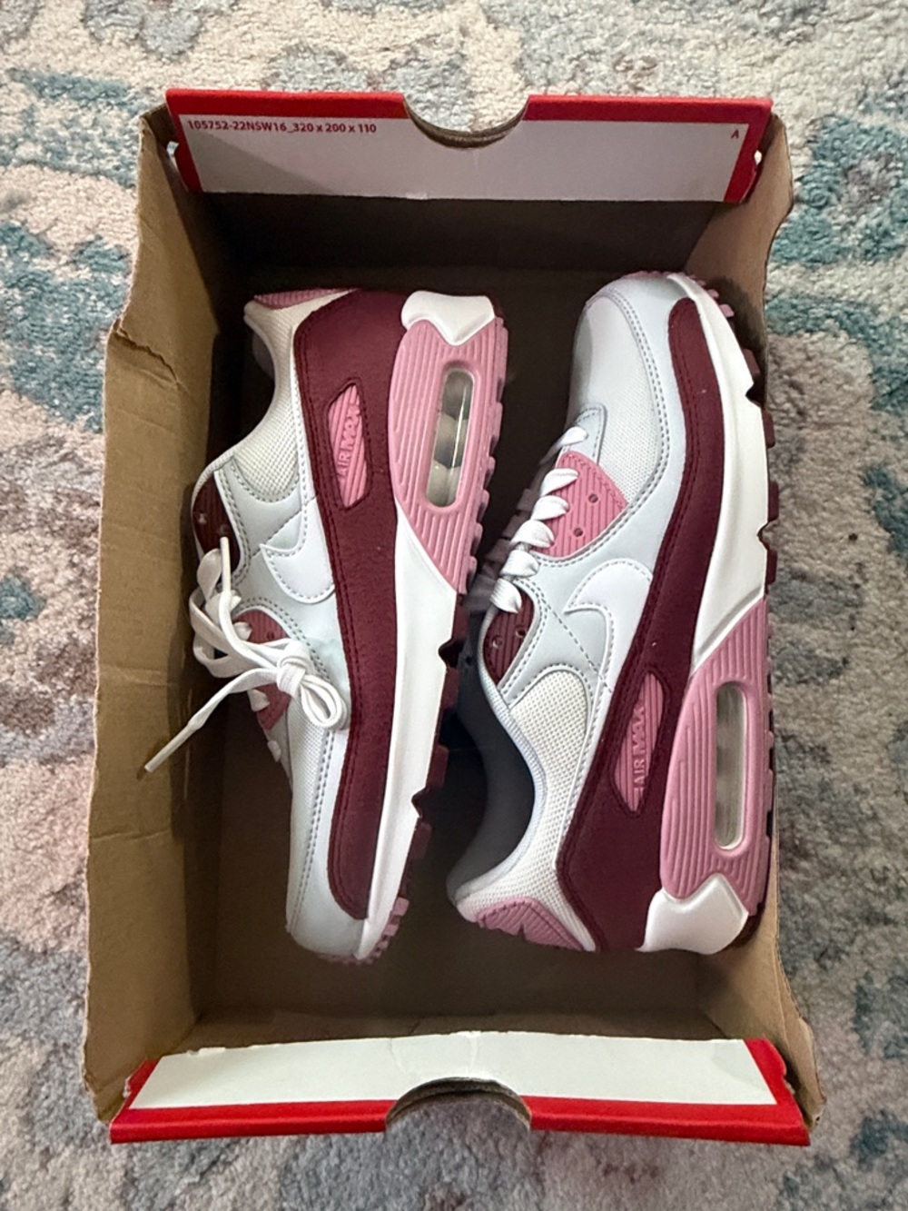 Nike Women's Air Max 90 Sneakers in White, Pink & Burgundy - Picture 3 of 3